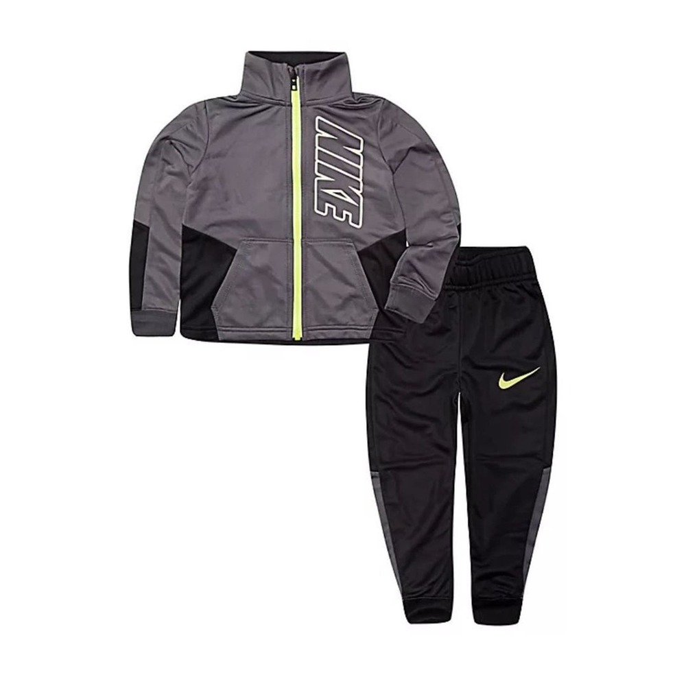 Nike Toddler 2-Piece Block FZ Tricot Jacket & jogger Set in Grey/Black Size 12 M